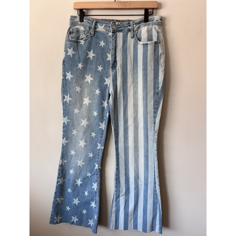 Judy Blue Jeans Size 13 / 31 Star Stripe Flare Patriotic Denim Pants Light Wash